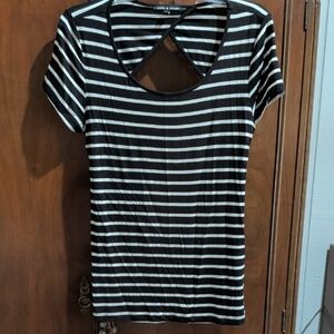 Cable & Gauge Black and White Striped Short Sleeve Top with Cross-Back